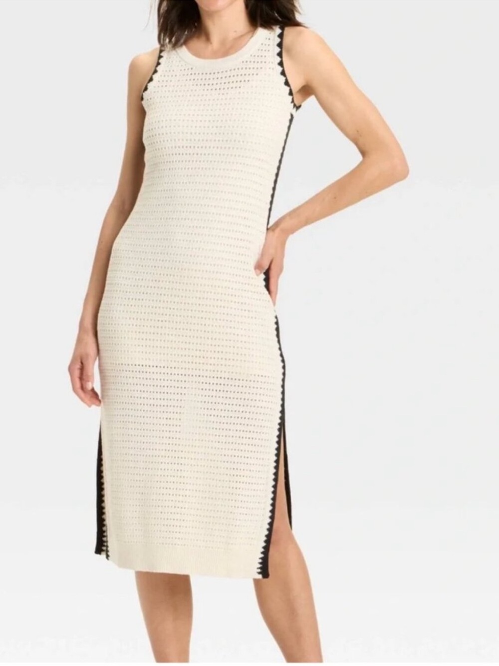 Universal Thread Cream Knit Midi Dress with Black Trim